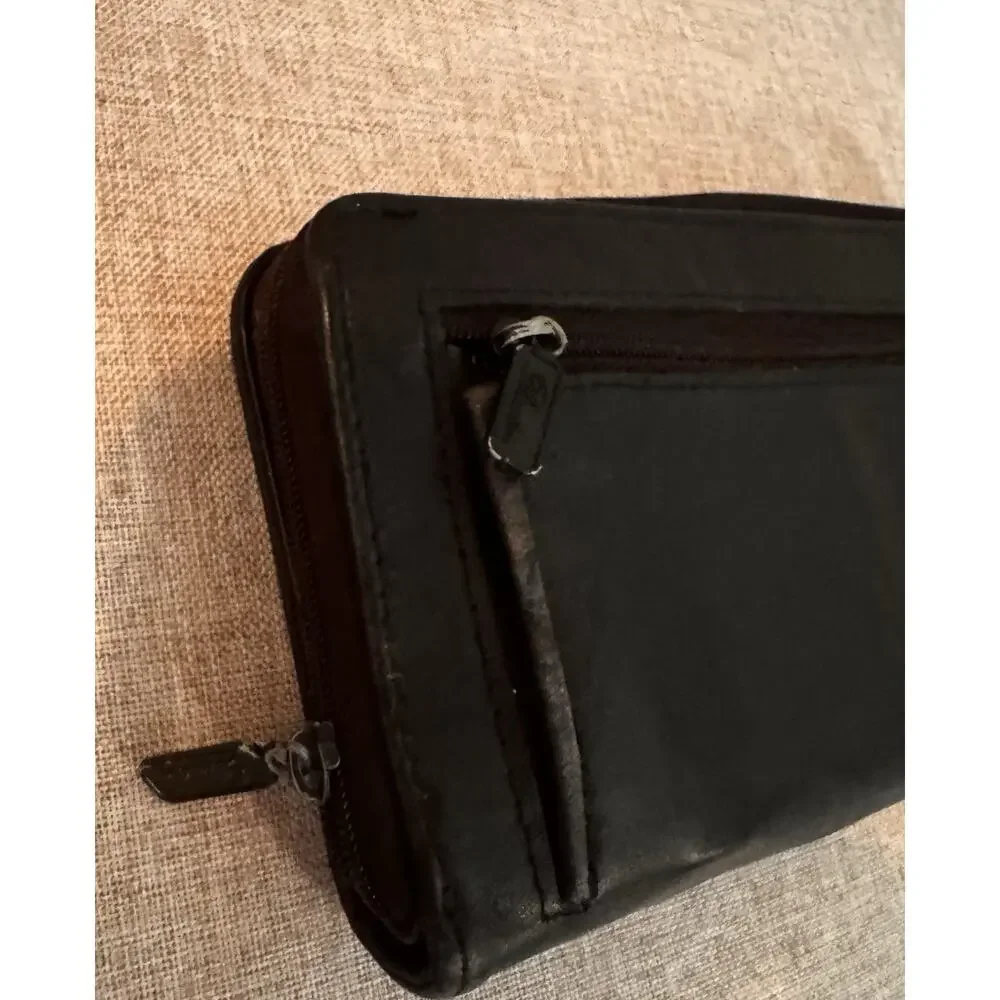 Vintage Brighton Black Leather Zip Around Wallet Checkbook